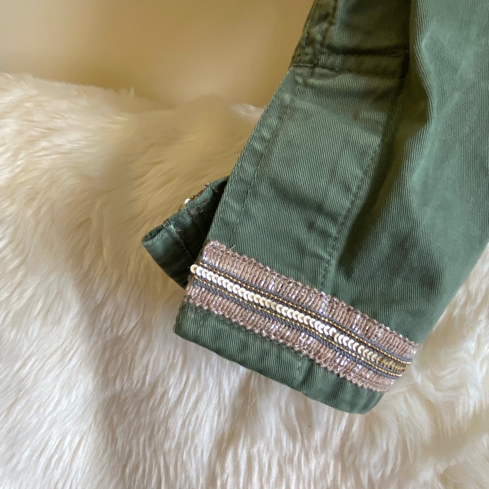 Bebe Boho Embellished Military Jacket - Army Green Size Large - Picture 9 of 15